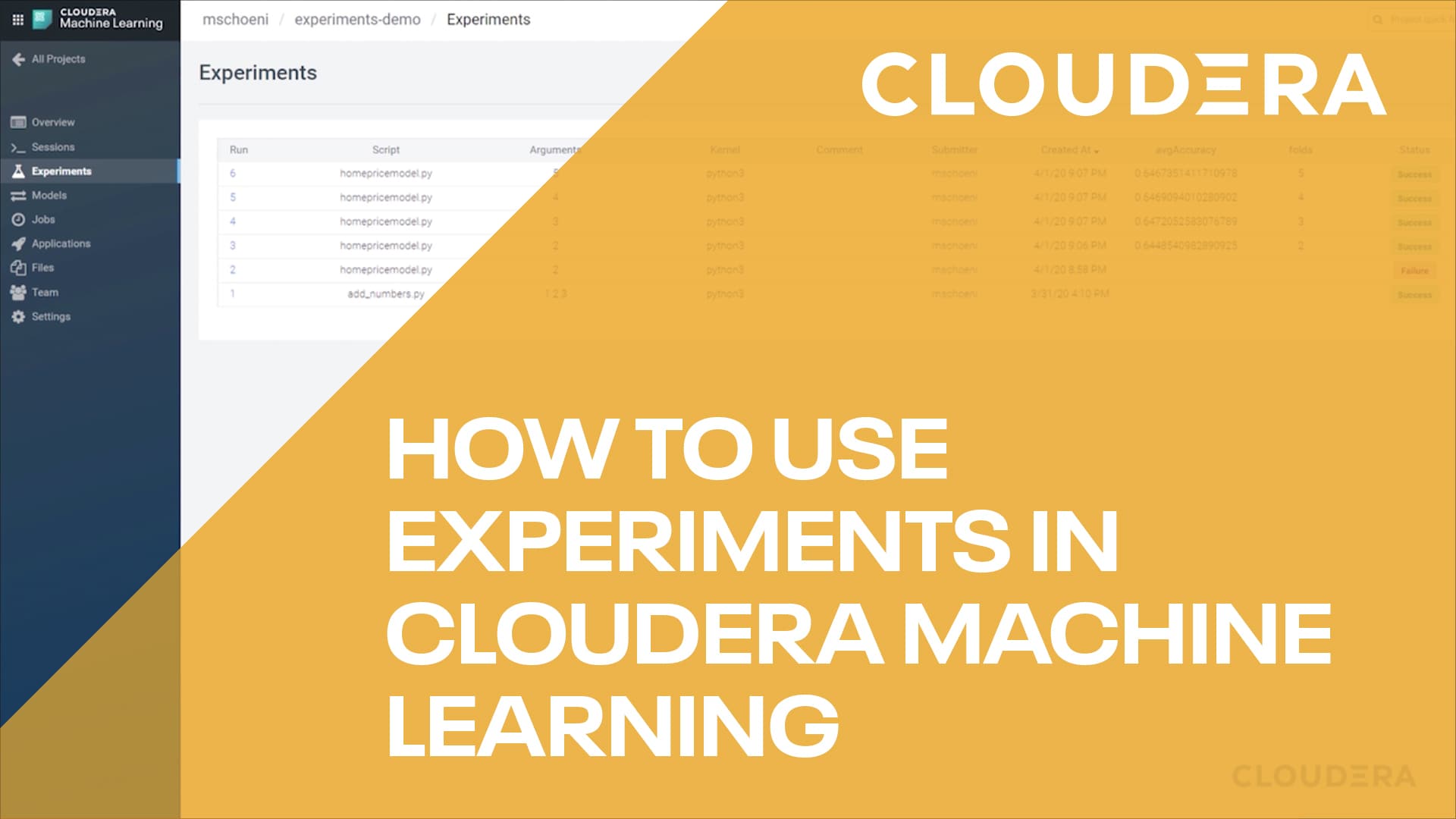 Vídeo de cómo utilizar experimentos en Cloudera Machine Learning