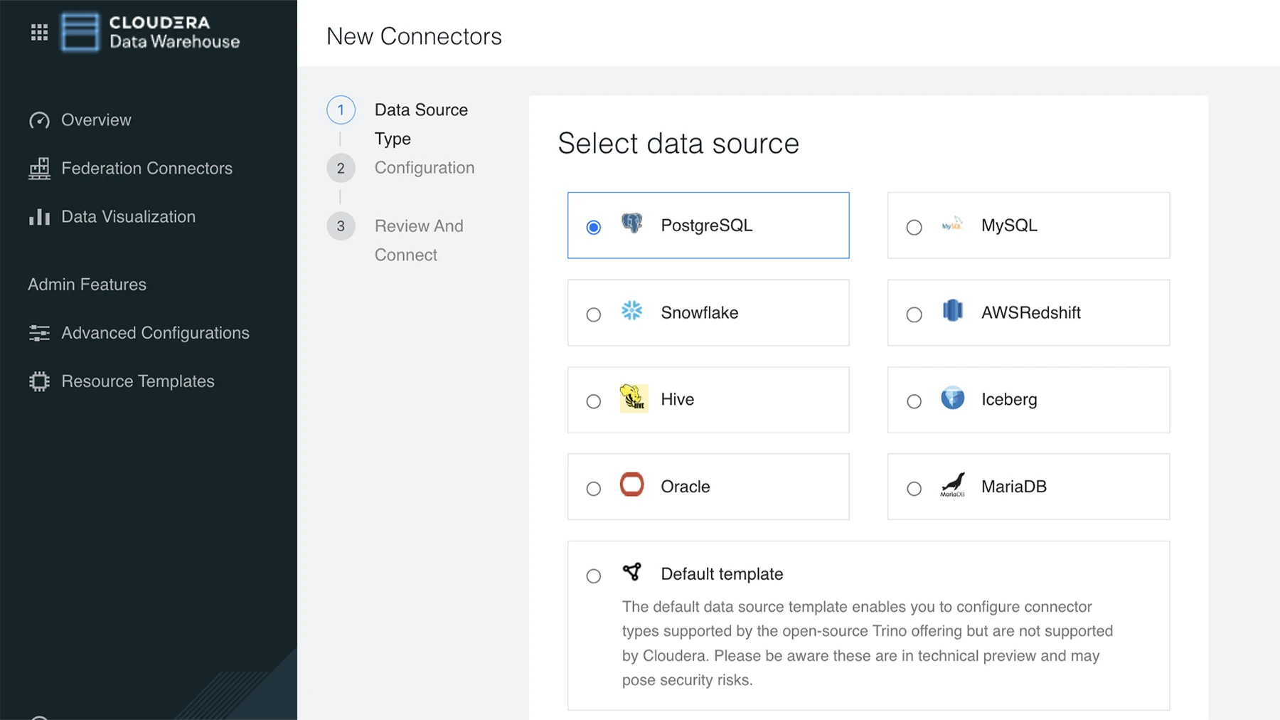 Captura de pantalla del producto Cloudera Data Warehouse Connectors