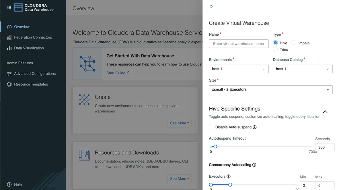 Captura de pantalla de la función de almacén virtual de Data Warehouse
